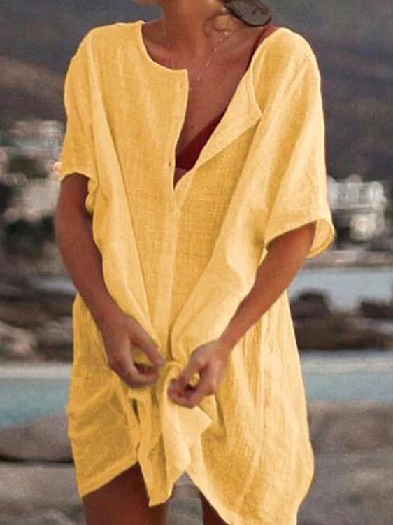 Loose Solid Short Sleeve Shirt Dress - Mini Dresses - INS | Online Fashion Free Shipping Clothing, Dresses, Tops, Shoes - 03/07/2021 - 10-20 - Category_Mini Dresses