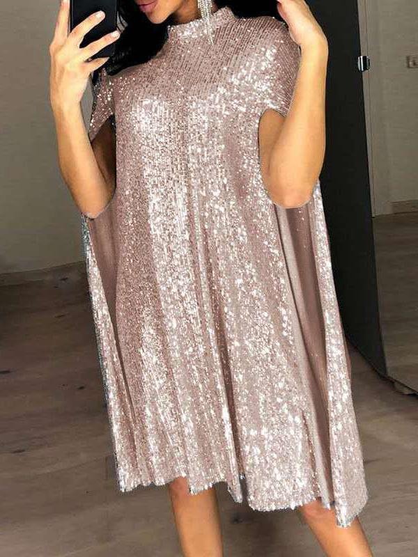 Loose Stand-up Collar Sequin Party Evening Dress - Mini Dresses - INS | Online Fashion Free Shipping Clothing, Dresses, Tops, Shoes - 20/07/2021 - 40-50 - color-gold