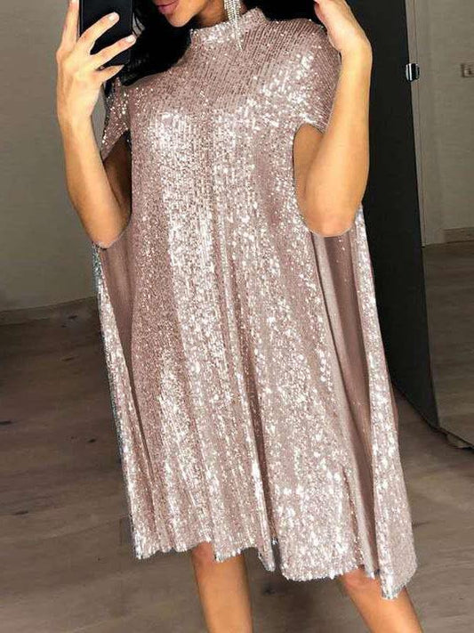 Loose Stand-up Collar Sequin Party Evening Dress - Mini Dresses - INS | Online Fashion Free Shipping Clothing, Dresses, Tops, Shoes - 20/07/2021 - 40-50 - color-gold