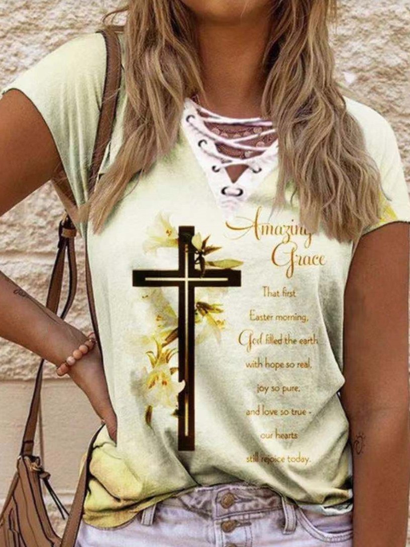 Loose Street Print V-neck Short-sleeved T-shirt - T-shirts - INS | Online Fashion Free Shipping Clothing, Dresses, Tops, Shoes - 07/06/2021 - Color_Blue - Color_Purple