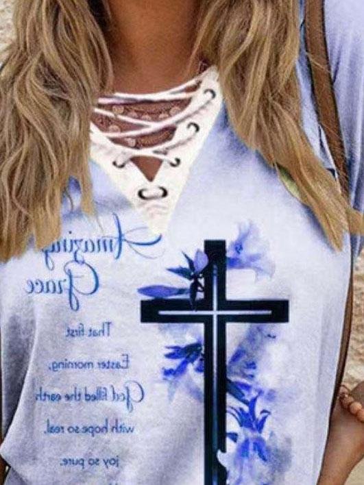 Loose Street Print V-neck Short-sleeved T-shirt - T-shirts - INS | Online Fashion Free Shipping Clothing, Dresses, Tops, Shoes - 07/06/2021 - Color_Blue - Color_Purple