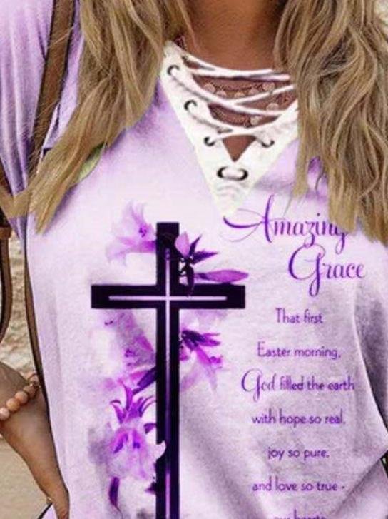 Loose Street Print V-neck Short-sleeved T-shirt - T-shirts - INS | Online Fashion Free Shipping Clothing, Dresses, Tops, Shoes - 07/06/2021 - Color_Blue - Color_Purple