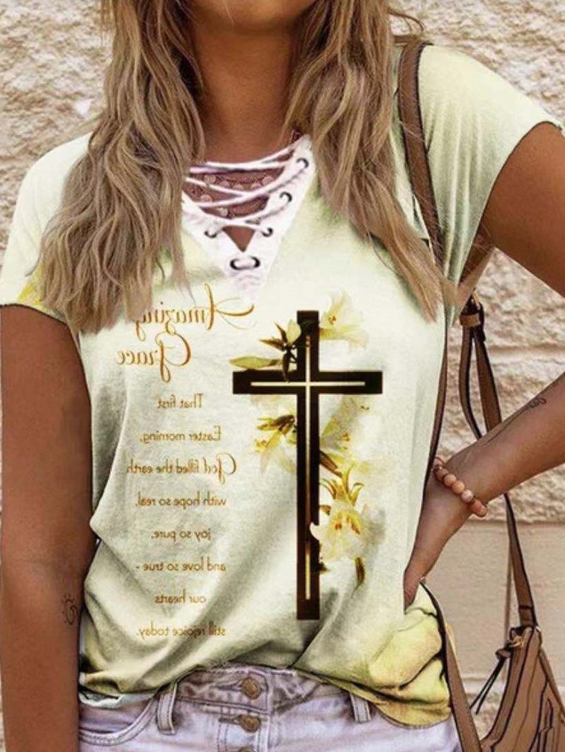 Loose Street Print V-neck Short-sleeved T-shirt - T-shirts - INS | Online Fashion Free Shipping Clothing, Dresses, Tops, Shoes - 07/06/2021 - Color_Blue - Color_Purple