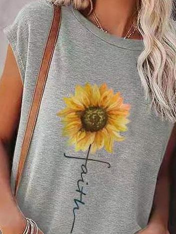 Loose Sunflower Print Round Neck Short Sleeve T-Shirt - T-Shirts - INS | Online Fashion Free Shipping Clothing, Dresses, Tops, Shoes - 02/07/2021 - 10-20 - Category_T-Shirts