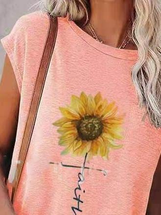 Loose Sunflower Print Round Neck Short Sleeve T-Shirt - T-Shirts - INS | Online Fashion Free Shipping Clothing, Dresses, Tops, Shoes - 02/07/2021 - 10-20 - Category_T-Shirts