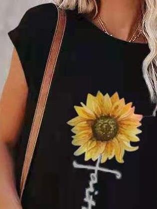 Loose Sunflower Print Round Neck Short Sleeve T-Shirt - T-Shirts - INS | Online Fashion Free Shipping Clothing, Dresses, Tops, Shoes - 02/07/2021 - 10-20 - Category_T-Shirts