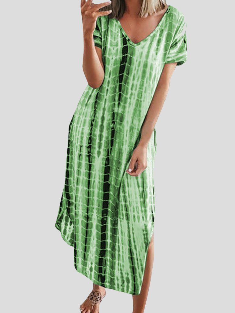 Loose Tie-Dye Printed V-Neck Split Dress - Maxi Dresses - INS | Online Fashion Free Shipping Clothing, Dresses, Tops, Shoes - 10-20 - 12/07/2021 - Category_Maxi Dresses