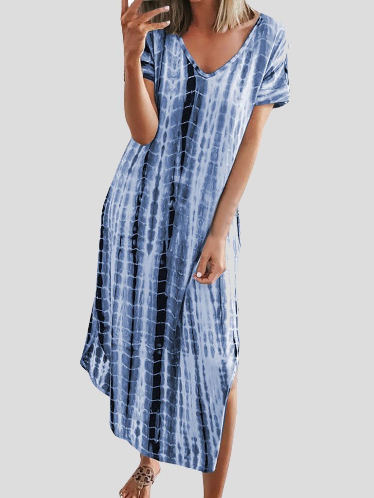Loose Tie-Dye Printed V-Neck Split Dress - Maxi Dresses - INS | Online Fashion Free Shipping Clothing, Dresses, Tops, Shoes - 10-20 - 12/07/2021 - Category_Maxi Dresses