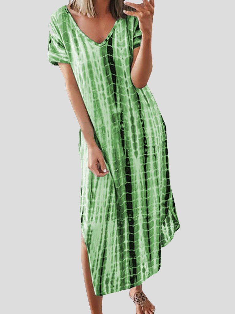 Loose Tie-Dye Printed V-Neck Split Dress - Maxi Dresses - INS | Online Fashion Free Shipping Clothing, Dresses, Tops, Shoes - 10-20 - 12/07/2021 - Category_Maxi Dresses