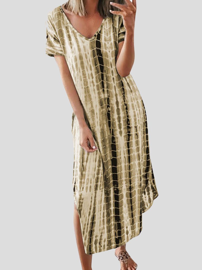 Loose Tie-Dye Printed V-Neck Split Dress - Maxi Dresses - INS | Online Fashion Free Shipping Clothing, Dresses, Tops, Shoes - 10-20 - 12/07/2021 - Category_Maxi Dresses