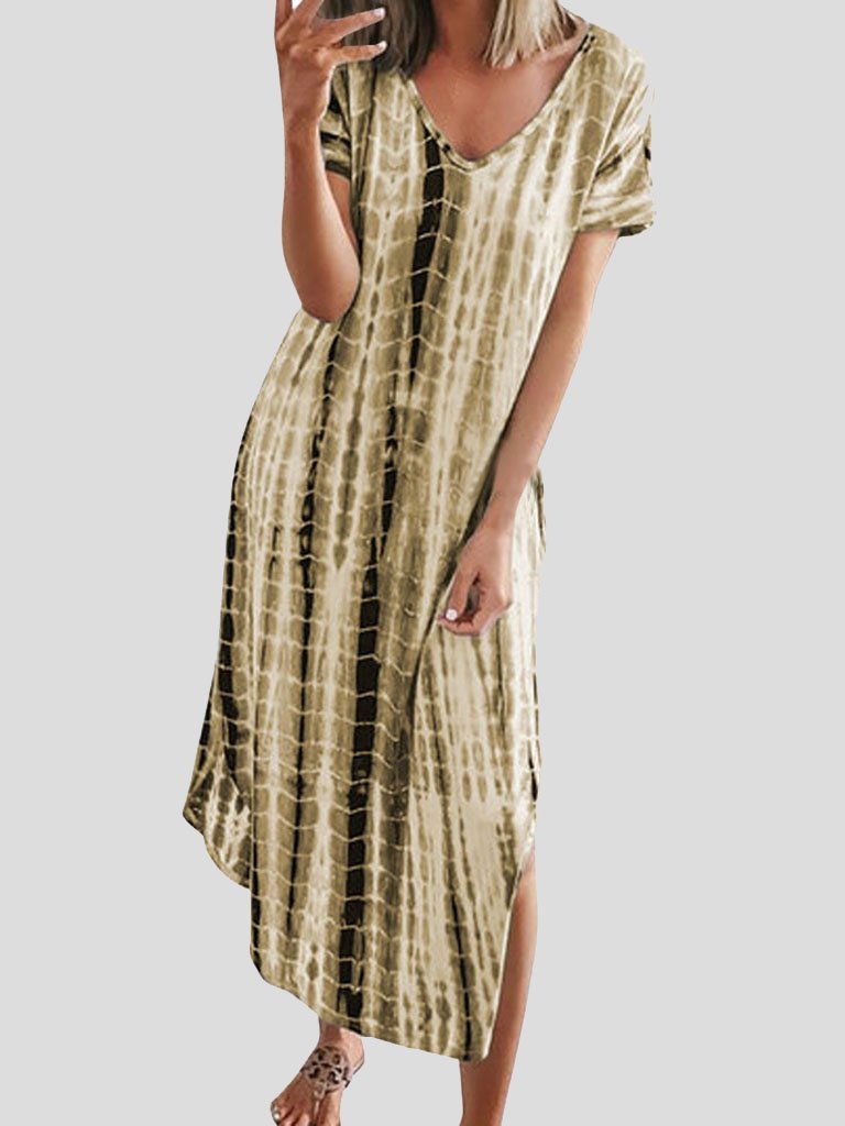 Loose Tie-Dye Printed V-Neck Split Dress - Maxi Dresses - INS | Online Fashion Free Shipping Clothing, Dresses, Tops, Shoes - 10-20 - 12/07/2021 - Category_Maxi Dresses