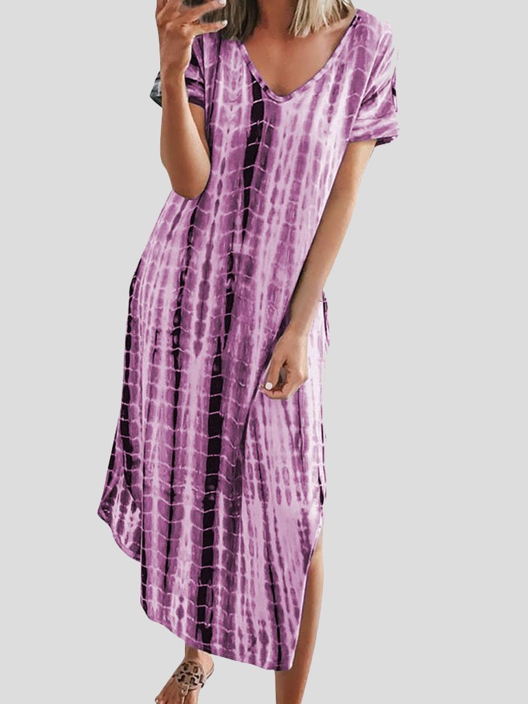 Loose Tie-Dye Printed V-Neck Split Dress - Maxi Dresses - INS | Online Fashion Free Shipping Clothing, Dresses, Tops, Shoes - 10-20 - 12/07/2021 - Category_Maxi Dresses