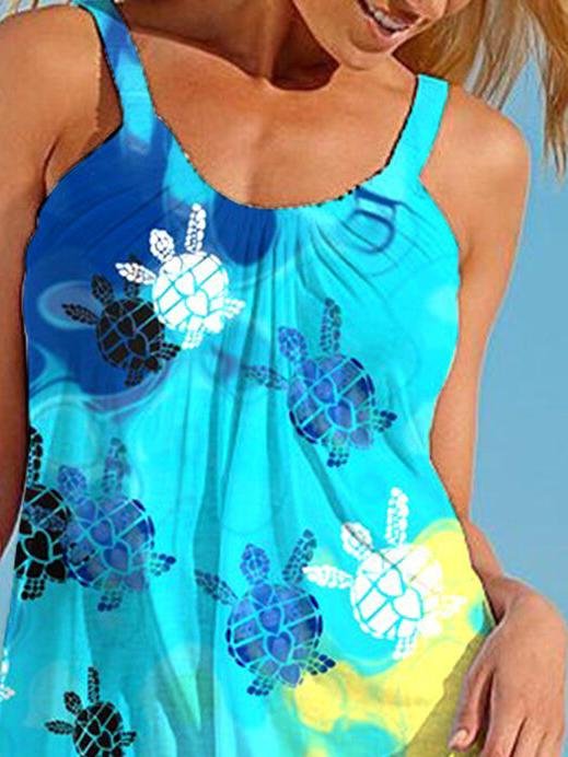 Loose Turtle Cartoon Print Suspender Dress - Mini Dresses - INS | Online Fashion Free Shipping Clothing, Dresses, Tops, Shoes - 05/07/2021 - 10-20 - Category_Mini Dresses