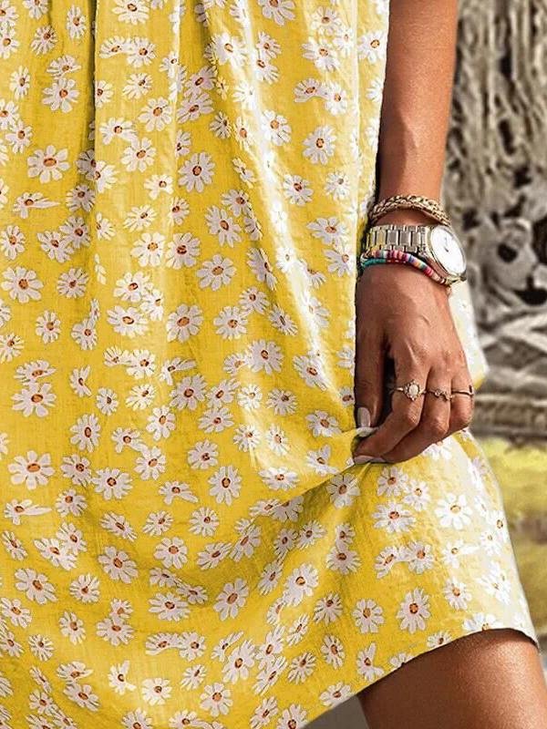 Loose V-neck Floral Print Mid Sleeve Dress - Mini Dresses - INS | Online Fashion Free Shipping Clothing, Dresses, Tops, Shoes - 20-30 - 21/06/2021 - color-blue