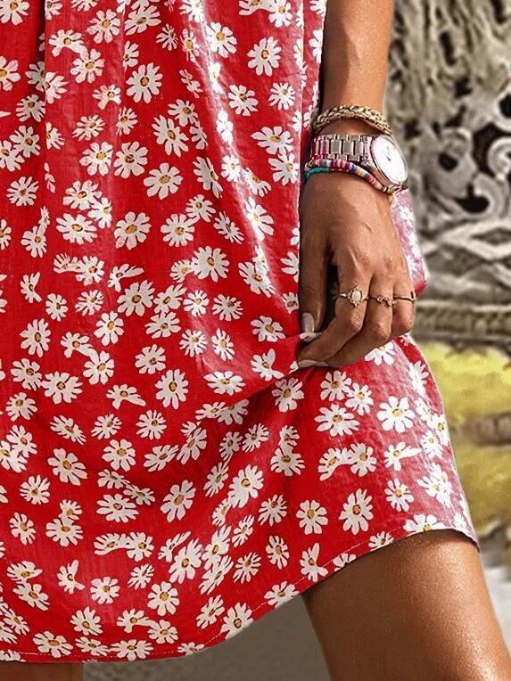 Loose V-neck Floral Print Mid Sleeve Dress - Mini Dresses - INS | Online Fashion Free Shipping Clothing, Dresses, Tops, Shoes - 20-30 - 21/06/2021 - color-blue