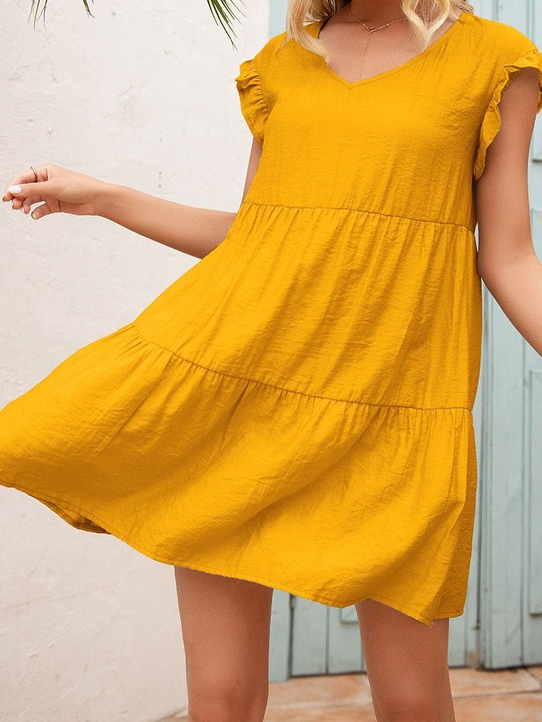 Loose V-neck Fungus Sleeve Mini Dress - Mini Dresses - INS | Online Fashion Free Shipping Clothing, Dresses, Tops, Shoes - 03/06/2021 - Category_Mini Dresses - Color_Black