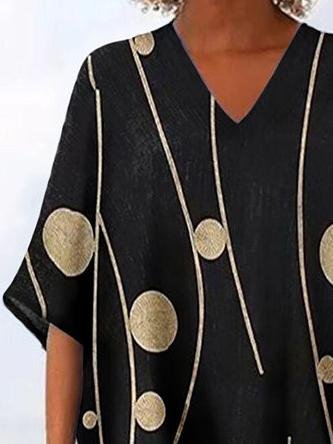 Loose V-Neck Irregular Half Sleeve Printed T-Shirts - T-Shirts - INS | Online Fashion Free Shipping Clothing, Dresses, Tops, Shoes - 06/07/2021 - 20-30 - Category_T-Shirts