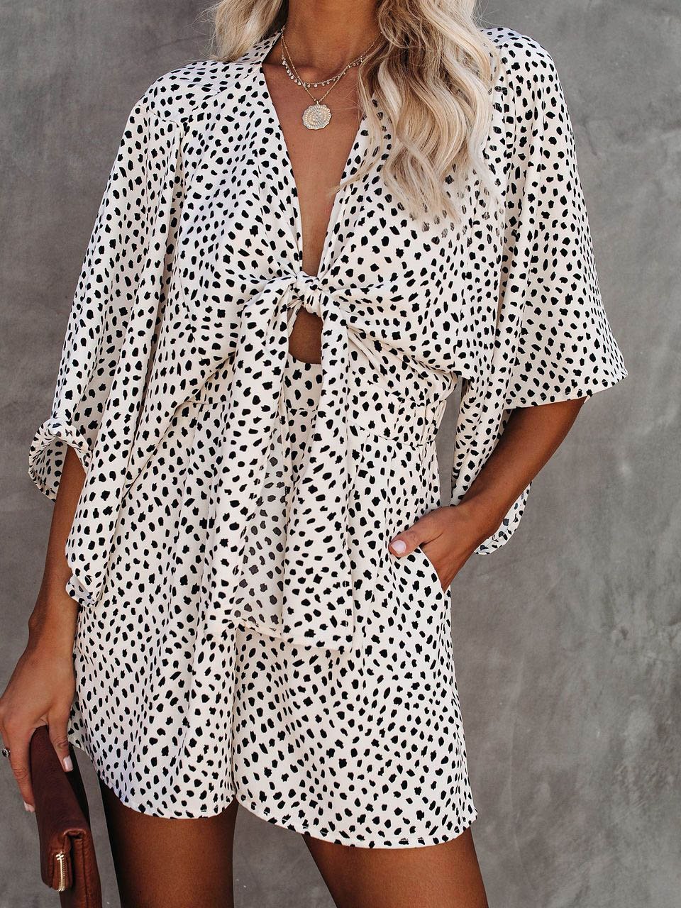 Loose V-neck Leopard Jumpsuit - Jumpsuits - INS | Online Fashion Free Shipping Clothing, Dresses, Tops, Shoes - 04/06/2021 - Bottoms - Color_White