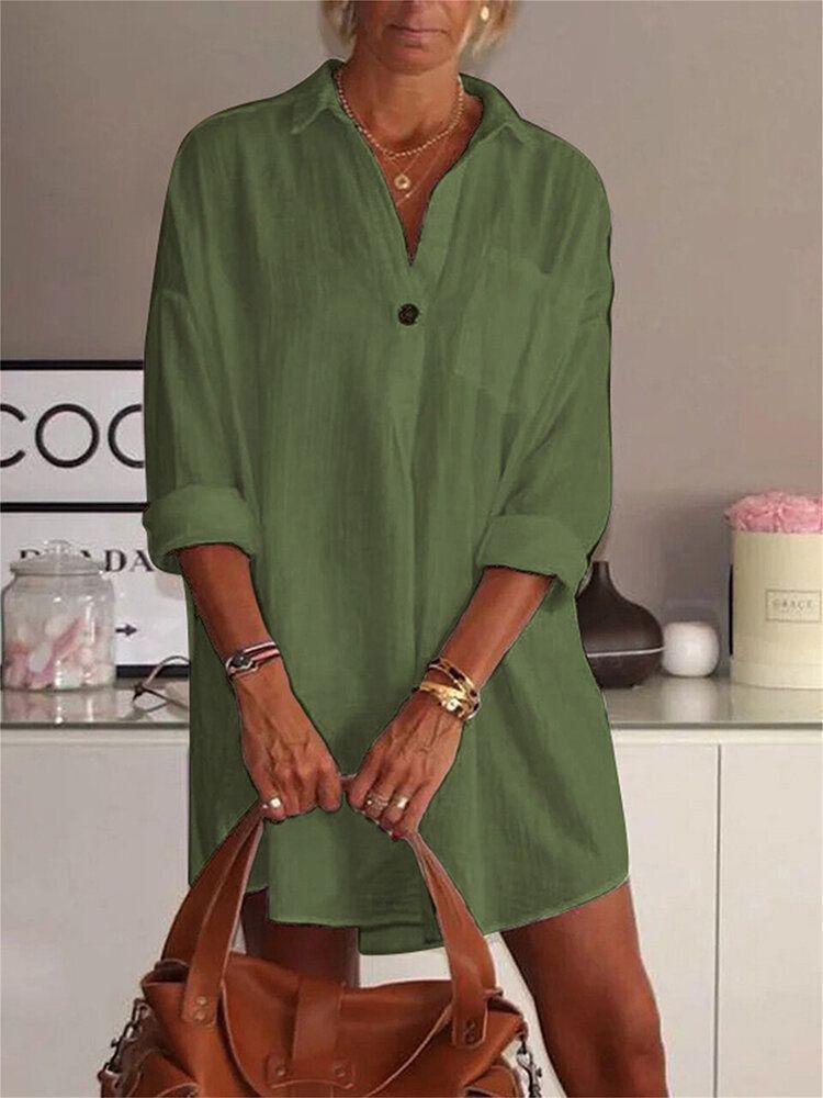 Loose V-Neck Long Sleeve Shirt Dress - Mini Dresses - INS | Online Fashion Free Shipping Clothing, Dresses, Tops, Shoes - 20-30 - 21/07/2021 - Category_Mini Dresses