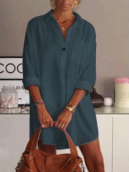 Loose V-Neck Long Sleeve Shirt Dress - Mini Dresses - INS | Online Fashion Free Shipping Clothing, Dresses, Tops, Shoes - 20-30 - 21/07/2021 - Category_Mini Dresses
