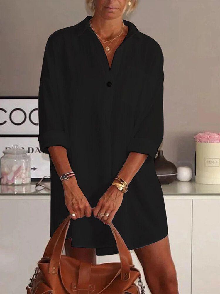 Loose V-Neck Long Sleeve Shirt Dress - Mini Dresses - INS | Online Fashion Free Shipping Clothing, Dresses, Tops, Shoes - 20-30 - 21/07/2021 - Category_Mini Dresses