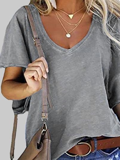 Loose V-neck Lotus Leaf Short Sleeve T-shirt - T-Shirts - INS | Online Fashion Free Shipping Clothing, Dresses, Tops, Shoes - 03/06/2021 - Category_T-Shirts - Color_Black