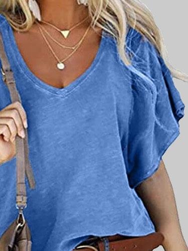 Loose V-neck Lotus Leaf Short Sleeve T-shirt - T-Shirts - INS | Online Fashion Free Shipping Clothing, Dresses, Tops, Shoes - 03/06/2021 - Category_T-Shirts - Color_Black