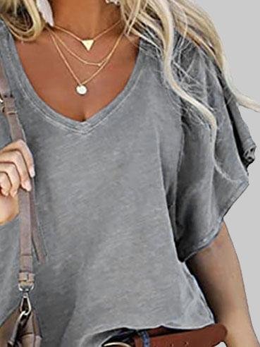 Loose V-neck Lotus Leaf Short Sleeve T-shirt - T-Shirts - INS | Online Fashion Free Shipping Clothing, Dresses, Tops, Shoes - 03/06/2021 - Category_T-Shirts - Color_Black