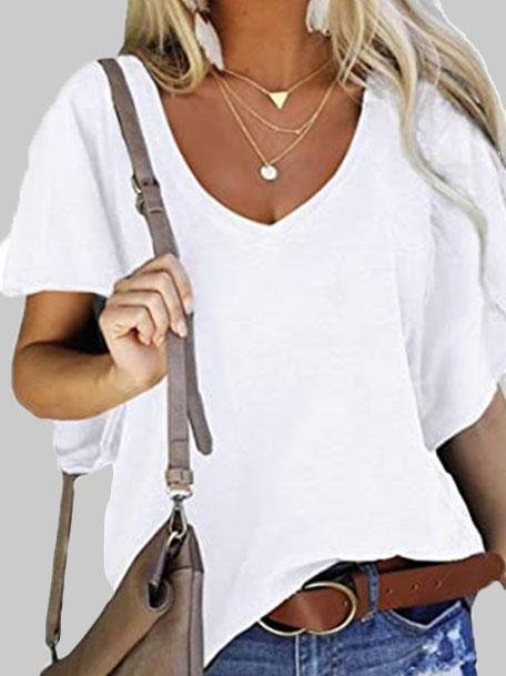 Loose V-neck Lotus Leaf Short Sleeve T-shirt - T-Shirts - INS | Online Fashion Free Shipping Clothing, Dresses, Tops, Shoes - 03/06/2021 - Category_T-Shirts - Color_Black