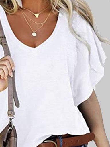 Loose V-neck Lotus Leaf Short Sleeve T-shirt - T-Shirts - INS | Online Fashion Free Shipping Clothing, Dresses, Tops, Shoes - 03/06/2021 - Category_T-Shirts - Color_Black