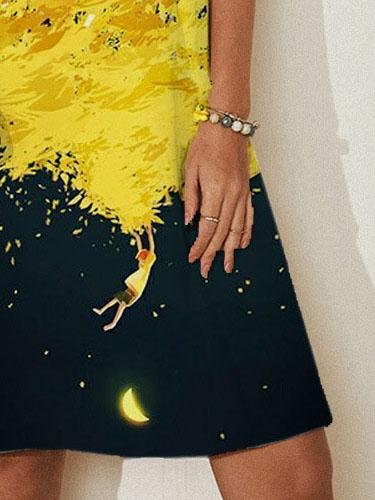 Loose V-neck Print A-line Skirt - Mini Dresses - INS | Online Fashion Free Shipping Clothing, Dresses, Tops, Shoes - 20-30 - 25/06/2021 - color-black