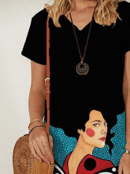 Loose V-neck Print A-line Skirt - Mini Dresses - INS | Online Fashion Free Shipping Clothing, Dresses, Tops, Shoes - 20-30 - 25/06/2021 - color-black