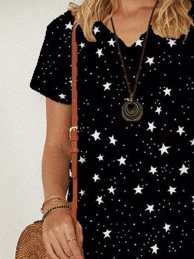 Loose V-neck Print A-line Skirt - Mini Dresses - INS | Online Fashion Free Shipping Clothing, Dresses, Tops, Shoes - 20-30 - 25/06/2021 - color-black