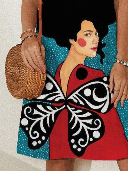 Loose V-neck Print A-line Skirt - Mini Dresses - INS | Online Fashion Free Shipping Clothing, Dresses, Tops, Shoes - 20-30 - 25/06/2021 - color-black