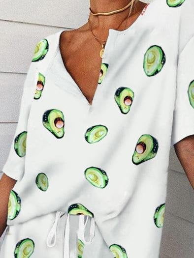 Loose V-Neck Printed Short Sleeve Two-Piece Set - Sets - INS | Online Fashion Free Shipping Clothing, Dresses, Tops, Shoes - 17/06/2021 - 20-30 - Bottom