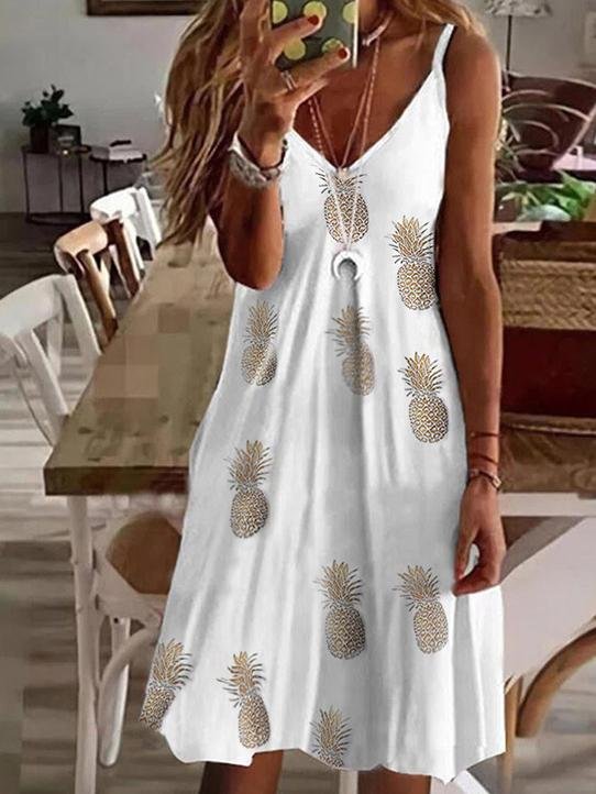 Loose V-Neck Printed Suspender Dress - Mini Dresses - INS | Online Fashion Free Shipping Clothing, Dresses, Tops, Shoes - 06/07/2021 - 10-20 - Category_Mini Dresses