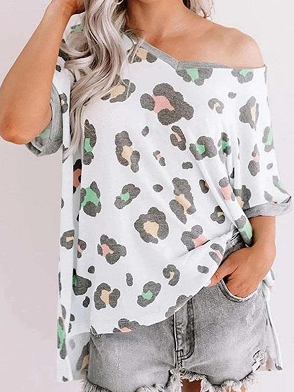 Loose V-neck Short Sleeve Printed T-shirt - T-shirts - INS | Online Fashion Free Shipping Clothing, Dresses, Tops, Shoes - 10-20 - 28/06/2021 - color-white