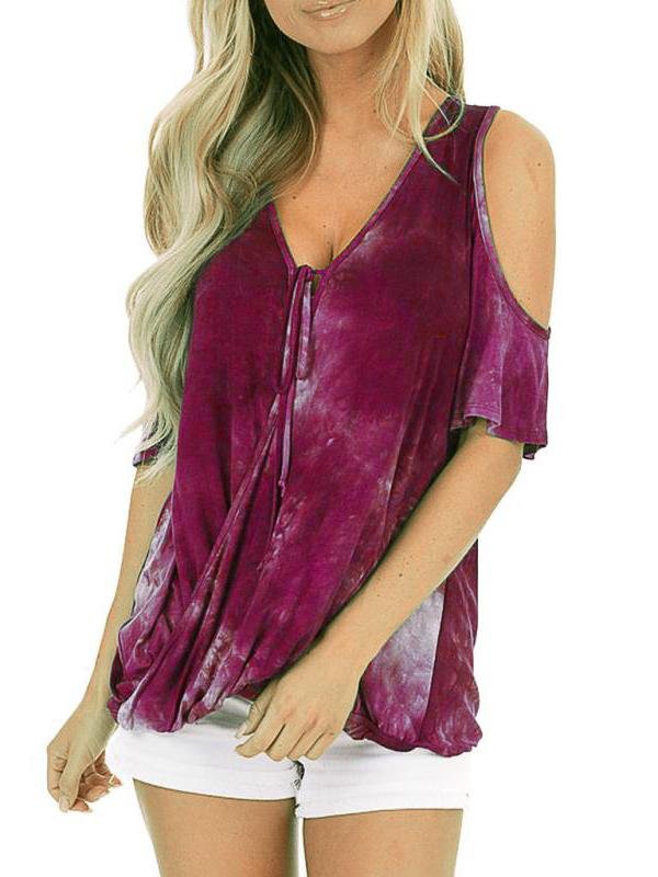 Loose V-neck Short-sleeved Tie-dye T-shirt - T-shirts - INS | Online Fashion Free Shipping Clothing, Dresses, Tops, Shoes - 02/06/2021 - Color_Blue - Color_Gray