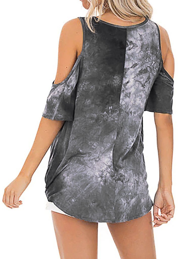 Loose V-neck Short-sleeved Tie-dye T-shirt - T-shirts - INS | Online Fashion Free Shipping Clothing, Dresses, Tops, Shoes - 02/06/2021 - Color_Blue - Color_Gray