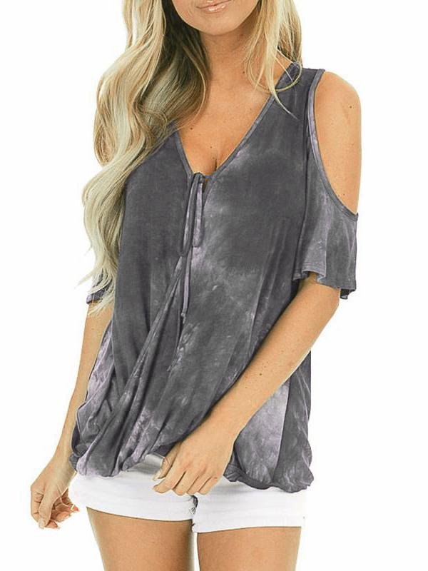 Loose V-neck Short-sleeved Tie-dye T-shirt - T-shirts - INS | Online Fashion Free Shipping Clothing, Dresses, Tops, Shoes - 02/06/2021 - Color_Blue - Color_Gray