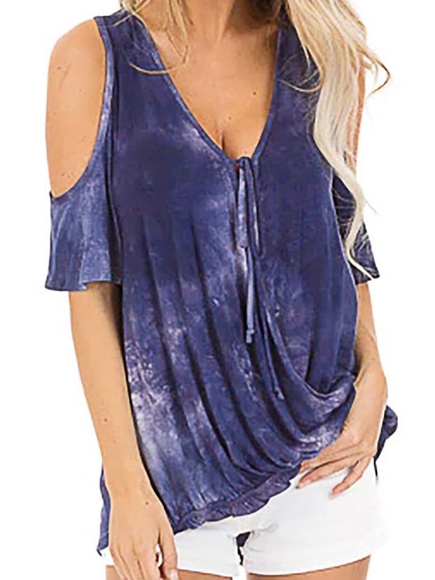 Loose V-neck Short-sleeved Tie-dye T-shirt - T-shirts - INS | Online Fashion Free Shipping Clothing, Dresses, Tops, Shoes - 02/06/2021 - Color_Blue - Color_Gray