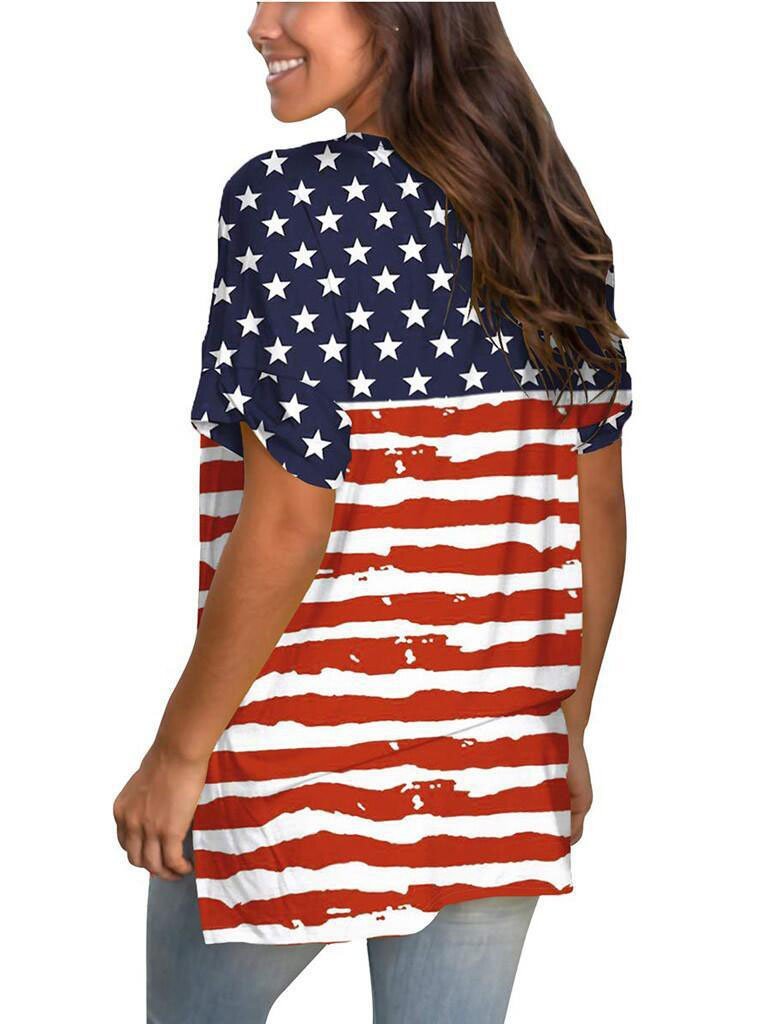 Loose V-neck Stripe Print Short-sleeved T-shirt - T-shirts - INS | Online Fashion Free Shipping Clothing, Dresses, Tops, Shoes - 04/06/2021 - Color_Blue - Color_Red