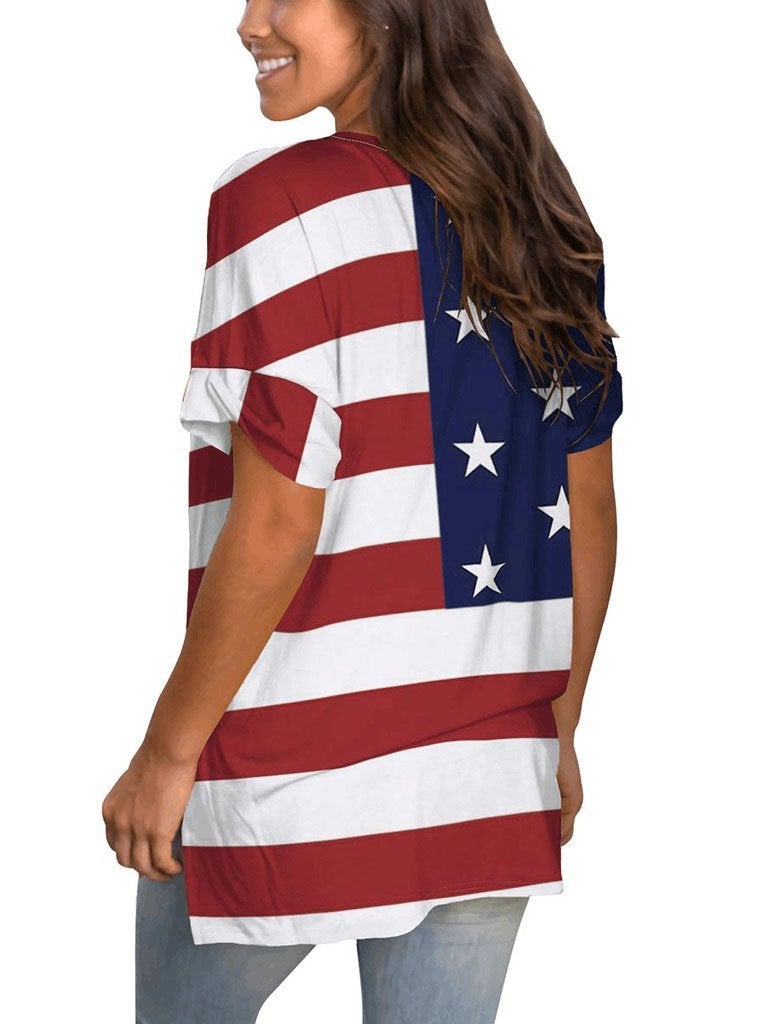 Loose V-neck Stripe Print Short-sleeved T-shirt - T-shirts - INS | Online Fashion Free Shipping Clothing, Dresses, Tops, Shoes - 04/06/2021 - Color_Blue - Color_Red