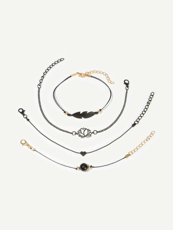 Lotus & Feather Bracelet Set 4pcs - INS | Online Fashion Free Shipping Clothing, Dresses, Tops, Shoes