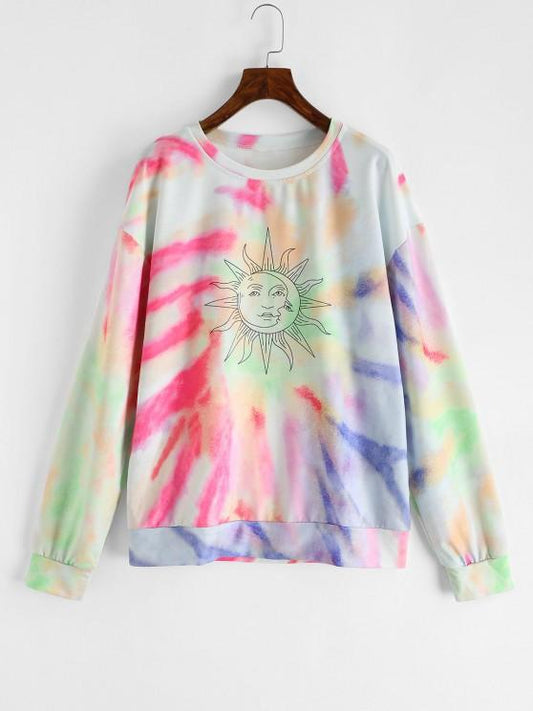 Lou-Ann Vecchia Drop Shoulder Sun Tie Dye Sweatshirt - INS | Online Fashion Free Shipping Clothing, Dresses, Tops, Shoes