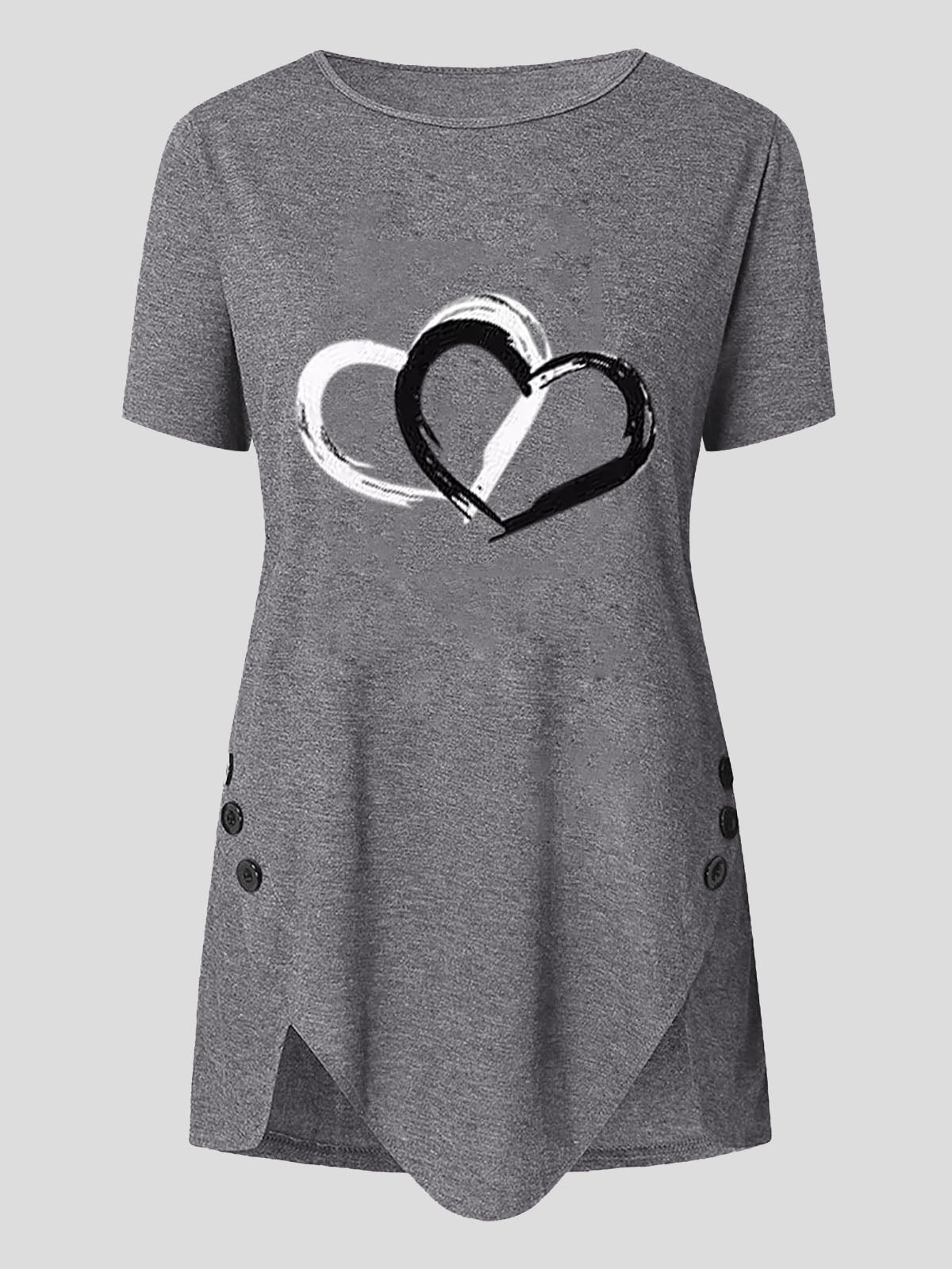 Love Print Button Short Sleeve T-shirt - T-shirts - INS | Online Fashion Free Shipping Clothing, Dresses, Tops, Shoes - 10-20 - 14/07/2021 - color-black