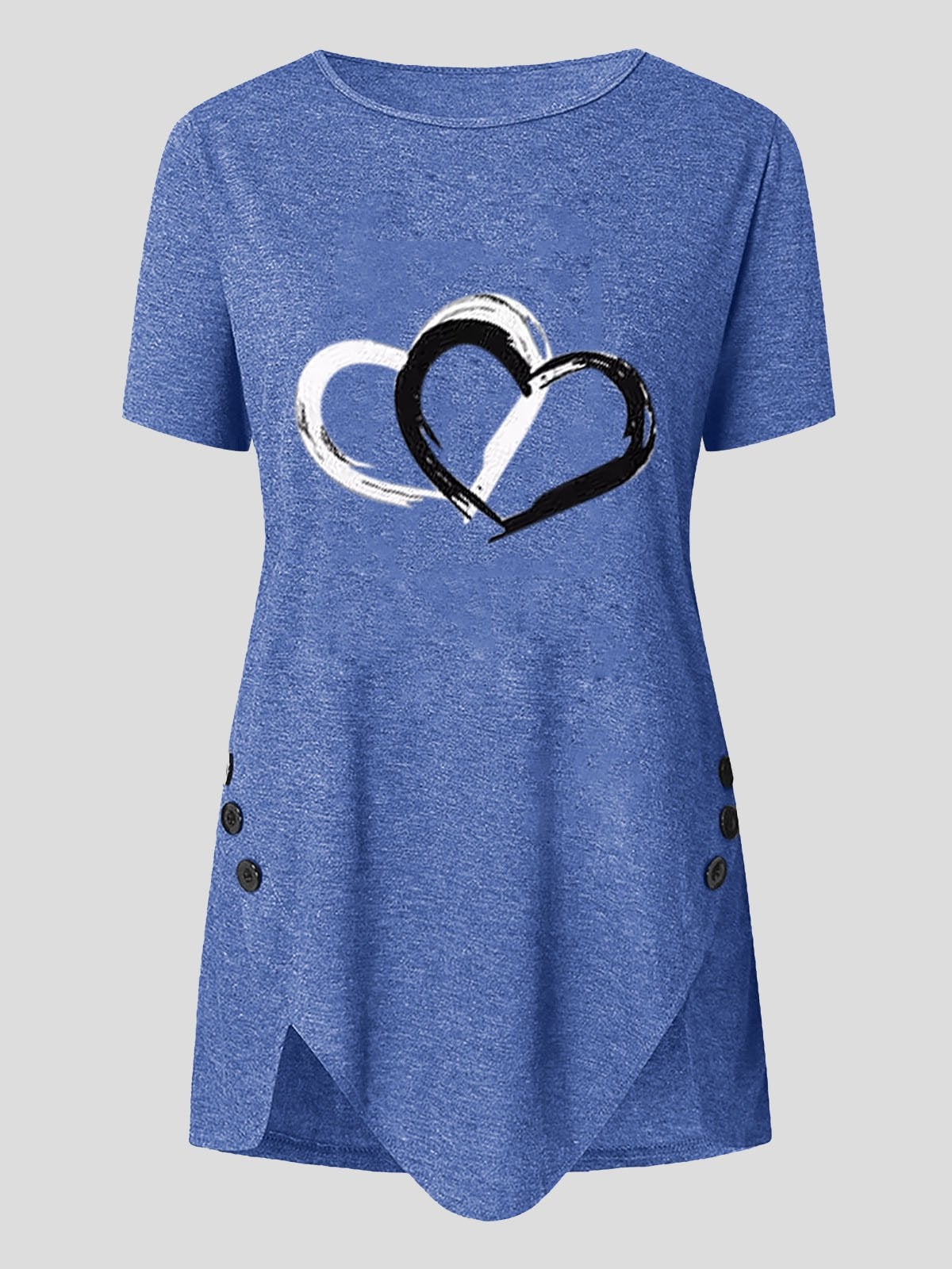Love Print Button Short Sleeve T-shirt - T-shirts - INS | Online Fashion Free Shipping Clothing, Dresses, Tops, Shoes - 10-20 - 14/07/2021 - color-black