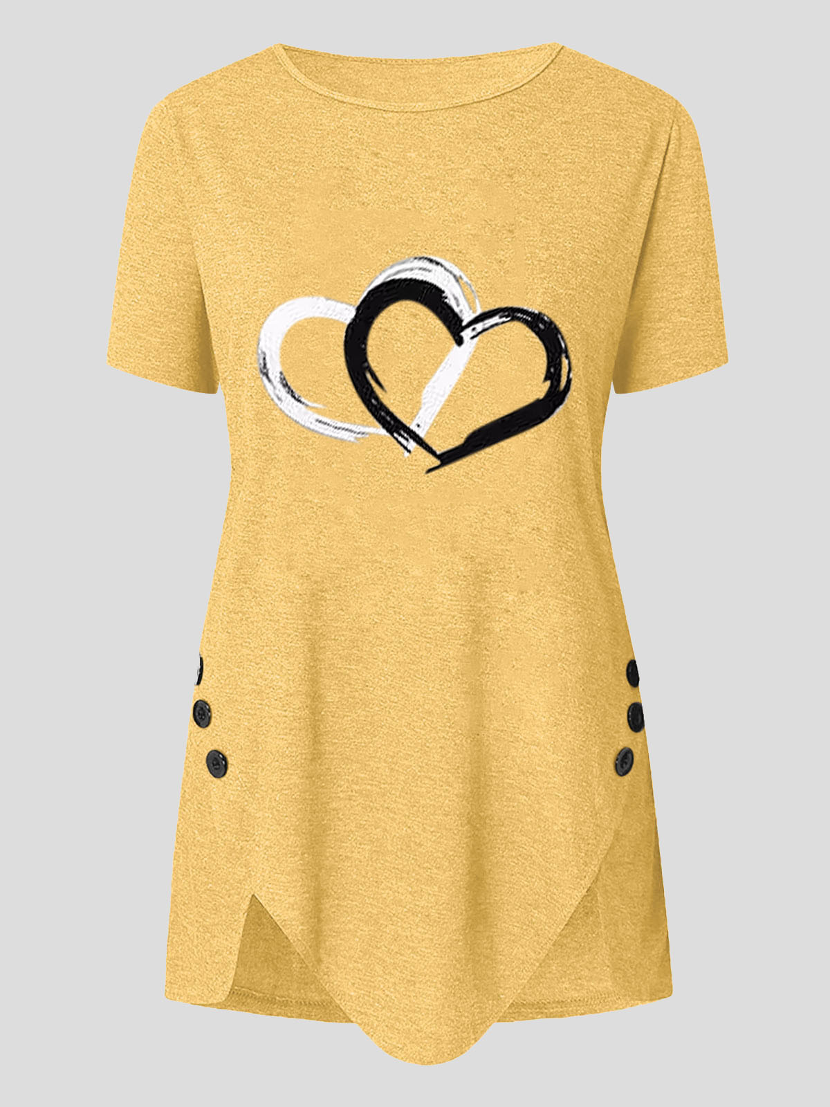 Love Print Button Short Sleeve T-shirt - T-shirts - INS | Online Fashion Free Shipping Clothing, Dresses, Tops, Shoes - 10-20 - 14/07/2021 - color-black