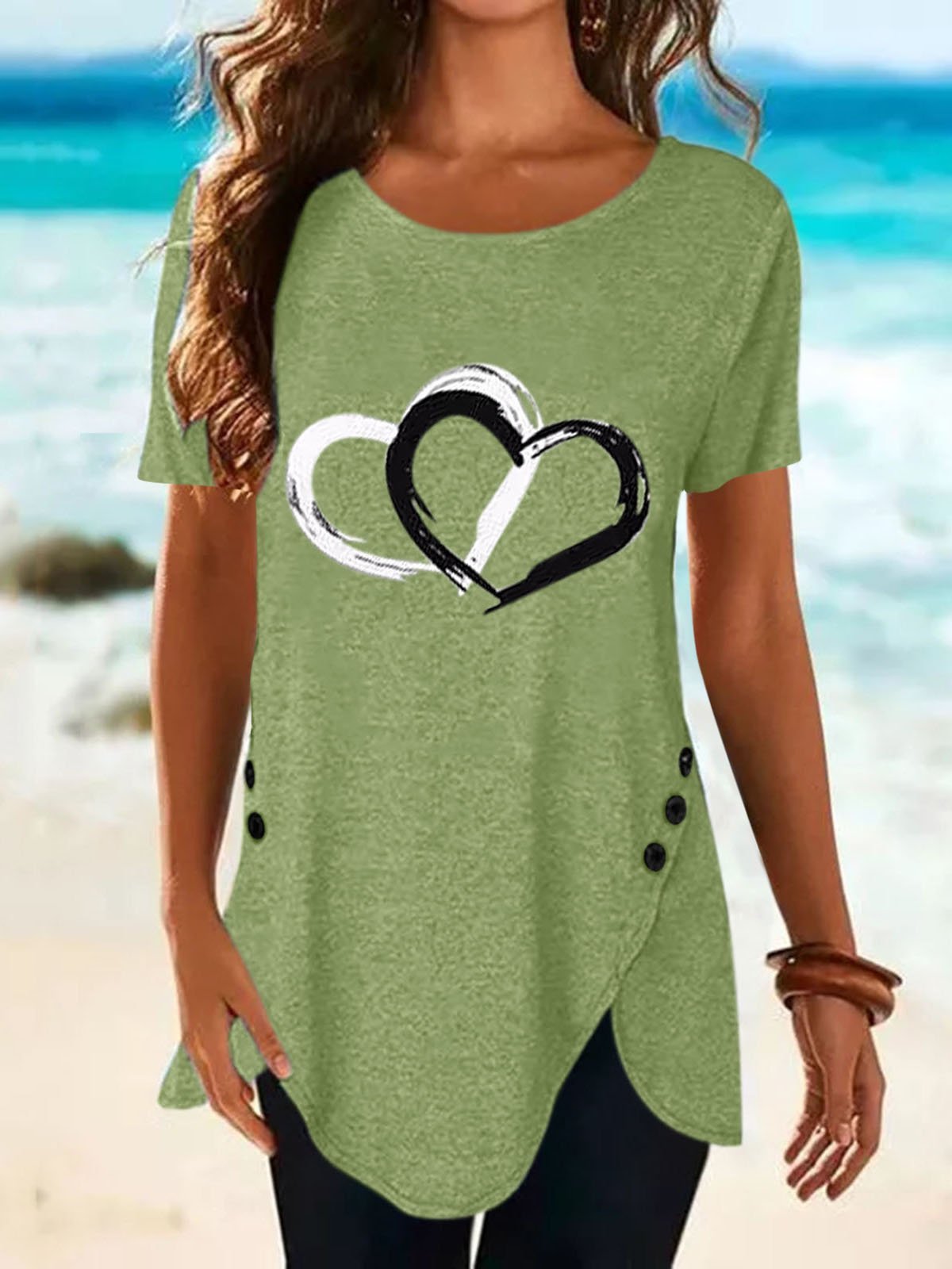 Love Print Button Short Sleeve T-shirt - T-shirts - INS | Online Fashion Free Shipping Clothing, Dresses, Tops, Shoes - 10-20 - 14/07/2021 - color-black