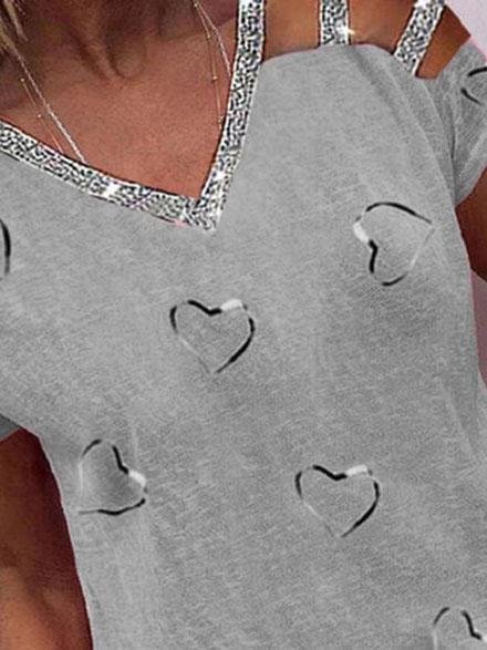 Love Print V-neck Off The Shoulder T-shirt - T-Shirts - INS | Online Fashion Free Shipping Clothing, Dresses, Tops, Shoes - 04/06/2021 - Category_T-Shirts - Color_Blue